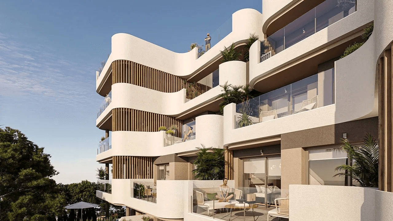 Appartements avec 2 chambres à coucher, chauffage au sol dans les salles de bains, climatisation et piscine commune à seulement 250 m de la mer
