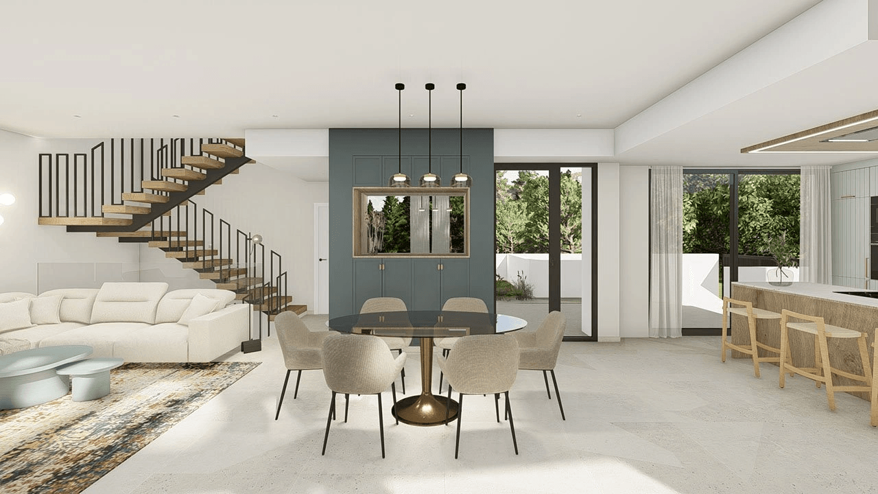Villas fantastiques et spacieuses avec 3 chambres, 3 salles de bain, W.C., garage, immense sous-sol, piscine privée et vue sur la mer