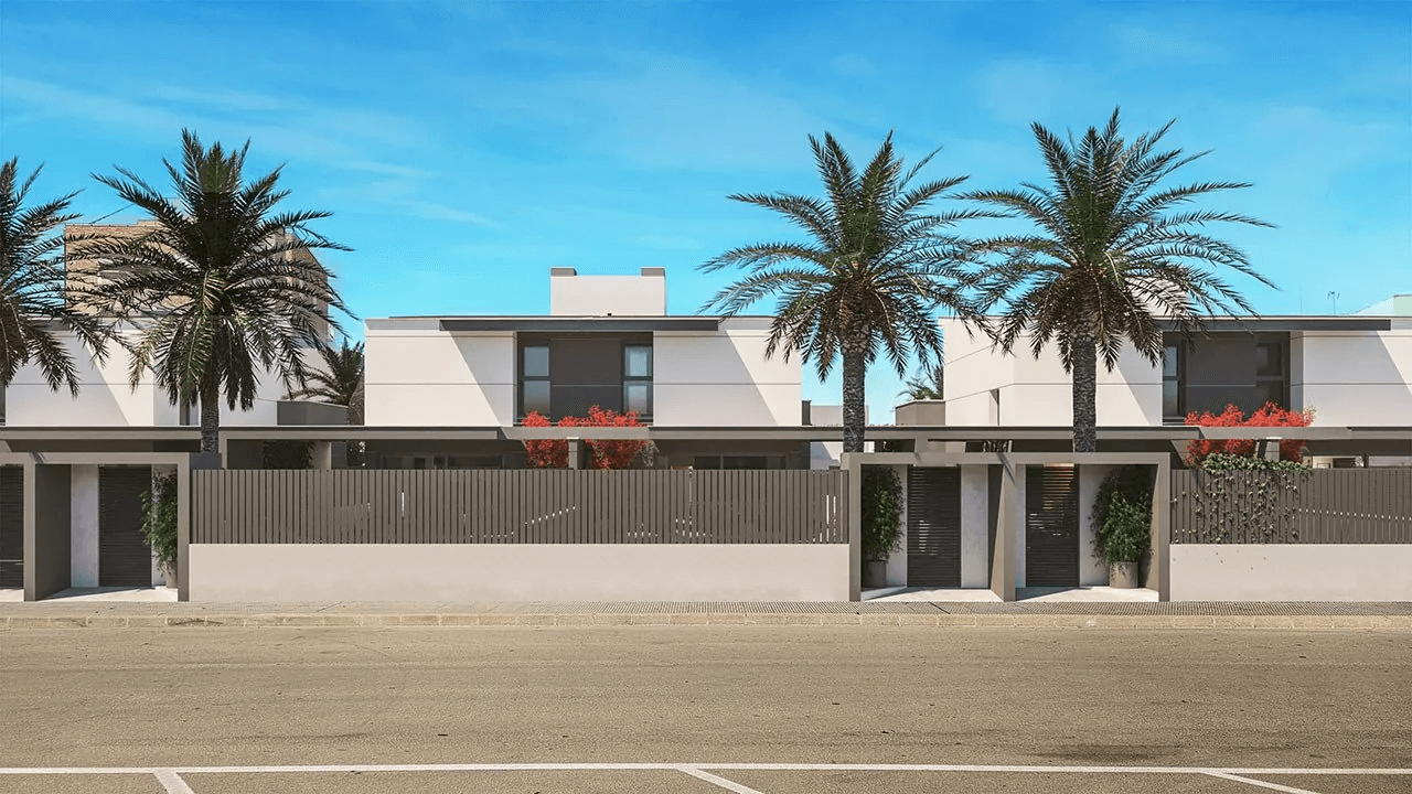 Villas jumelées avec 3 chambres, 3 salles de bains, terrasse sur le toit, pré-installation de la climatisation et piscine privée