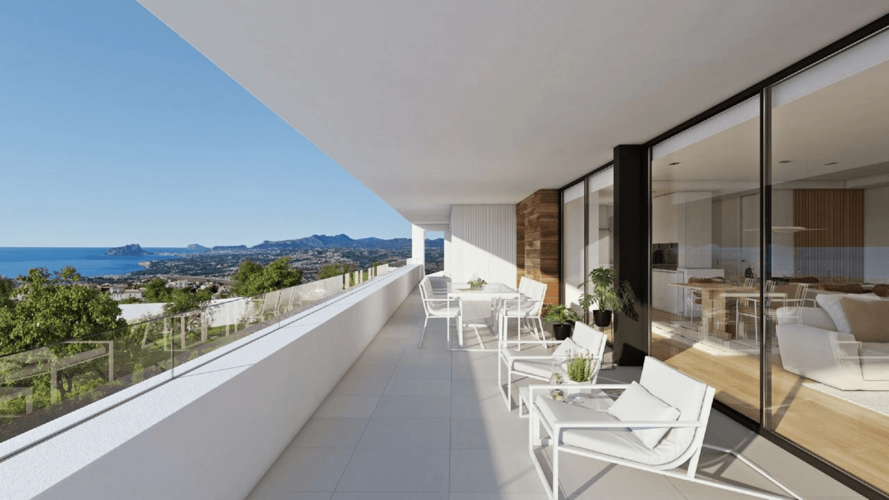 Villa de luxe avec 3 chambres, 2 salles de bains, 2 W.C., cave, climatisation, chauffage au sol, piscine privé et vue sur la mer