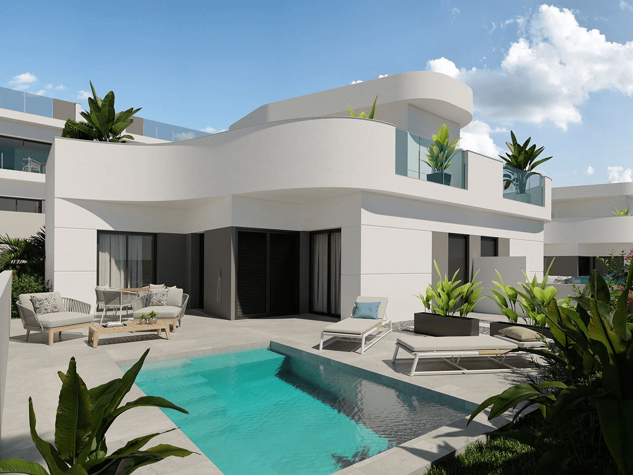 Maisons jumelées modernes de 3 chambres dans un complexe privé avec toit-terrasse et piscine privée