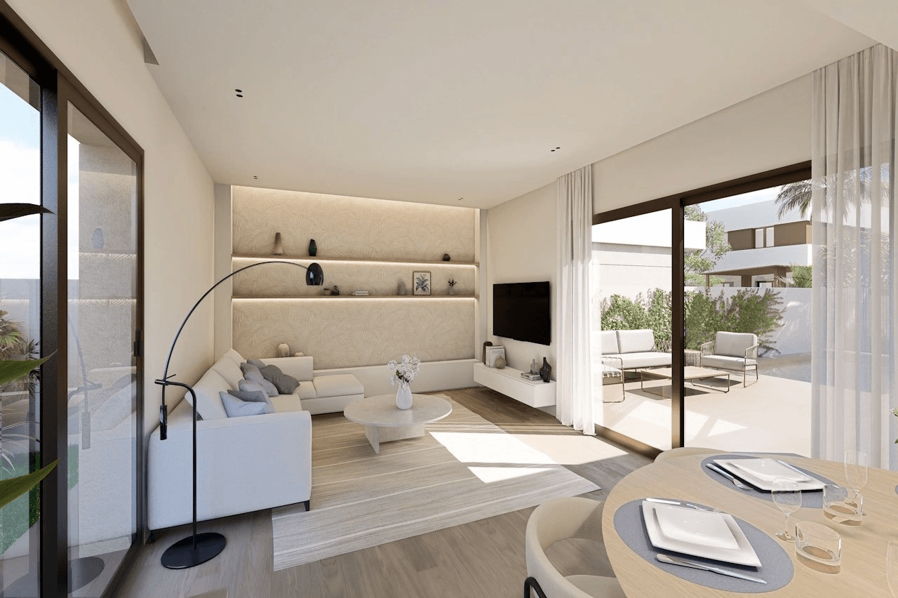 Villas de 3 dormitorios y 2 baños con aseo, parking privado subterráneo y piscina comunitaria junto a Serena Golf