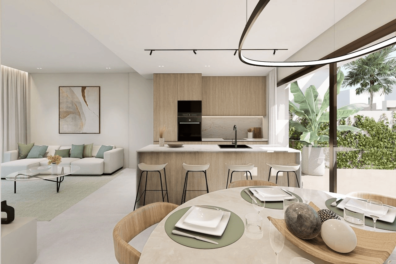 Villas de 3 dormitorios y 2 baños con solárium, parking privado subterráneo y piscina comunitaria junto a Serena Golf