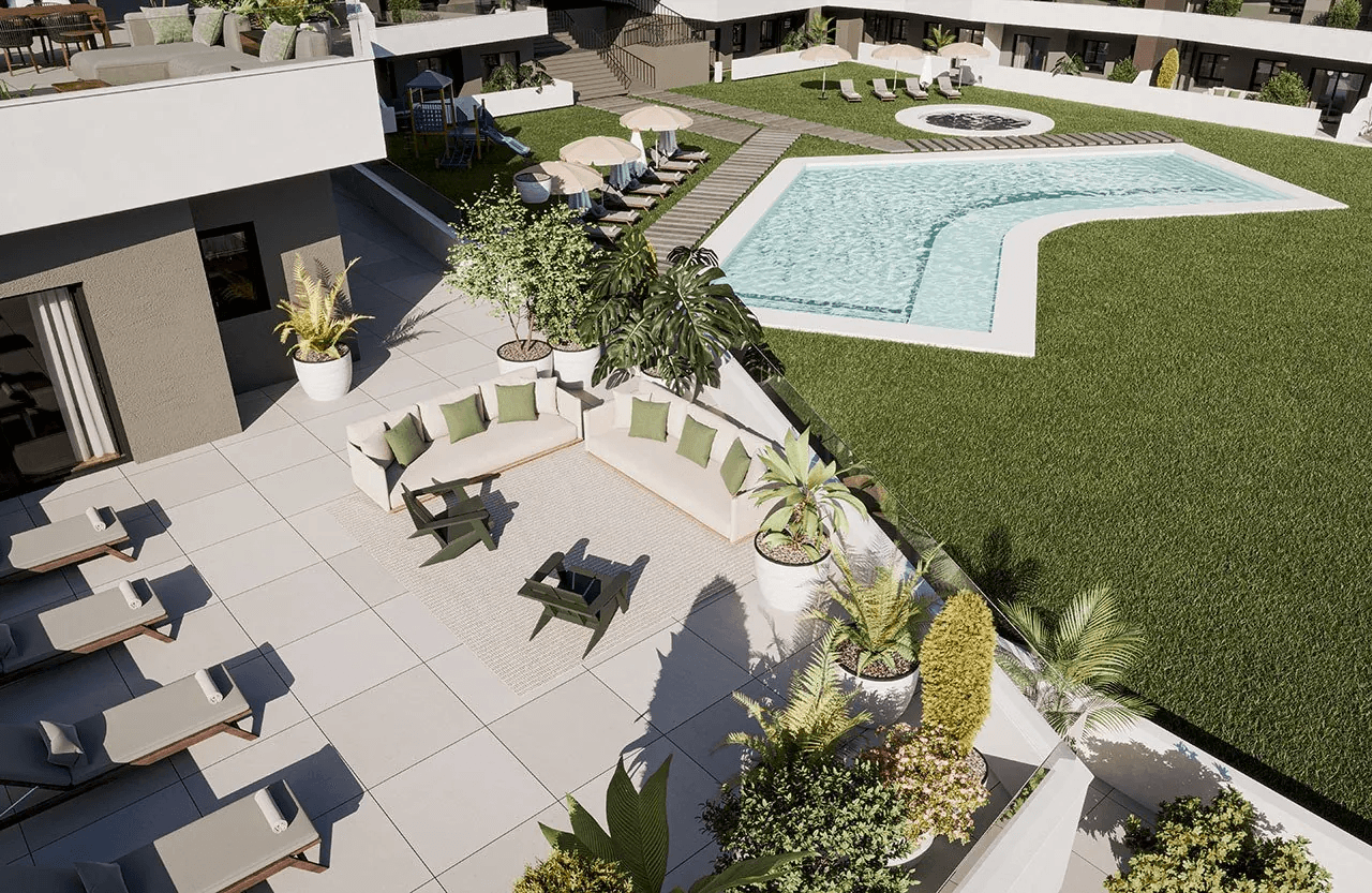 Apartamentos de 3 dormitorios y 2 baños con parking privado, terrazas grandes y piscina comunitaria
