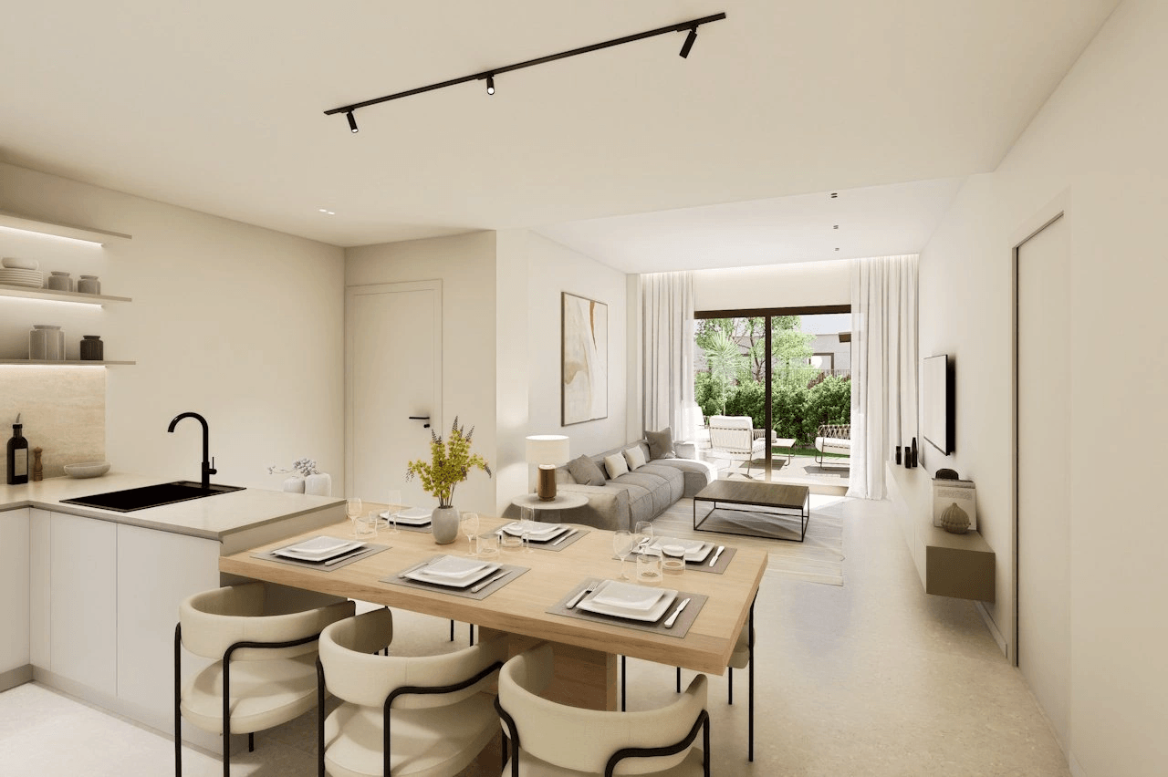 Bungalows bajos de 3 dormitorios y 2 baños con parking privado subterráneo y piscina comunitaria junto a Serena Golf