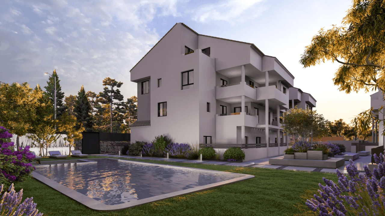 Superbe appartement de 2 chambres avec garage, débarras, piscine commune et bien plus encore.