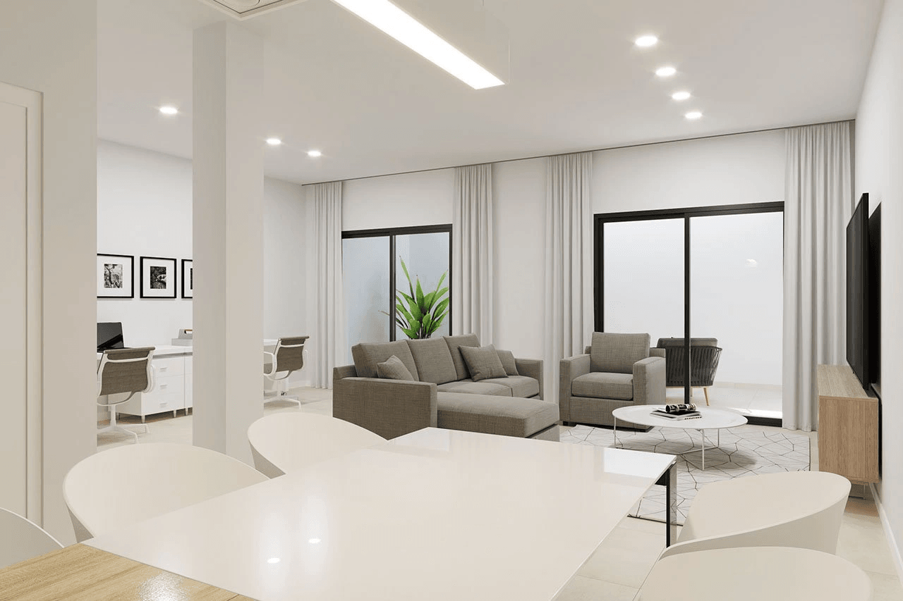 Appartements modernes de 2 chambres au rez-de-chaussée dans un complexe privé avec cave et piscine communautaire