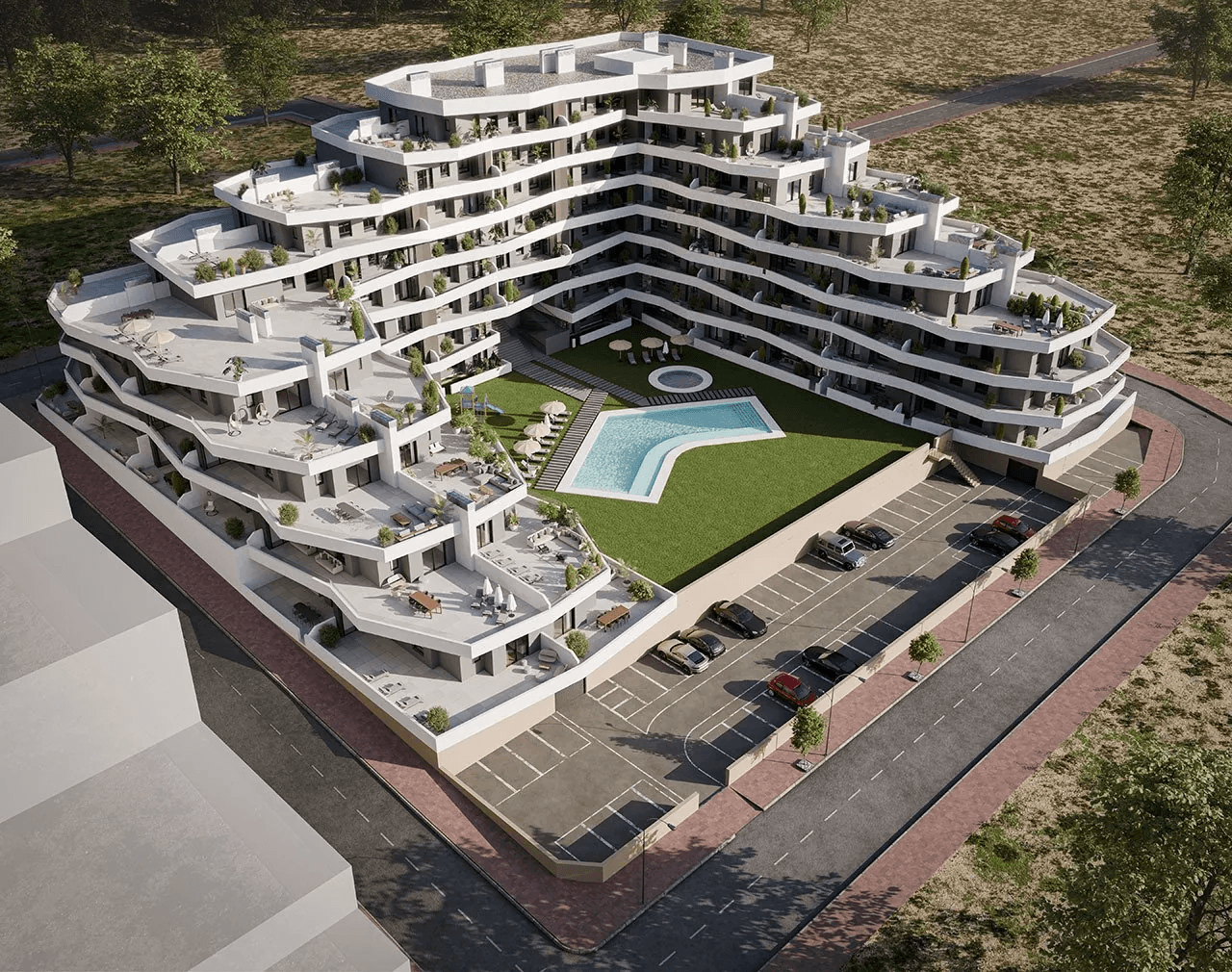 Apartamentos de 3 dormitorios y 2 baños con parking privado, terrazas grandes y piscina comunitaria