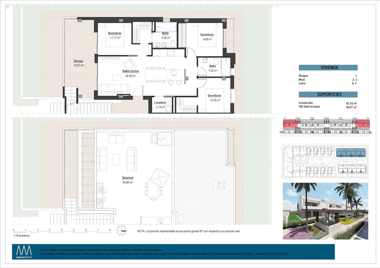Penthouses avec 3 chambres, 2 salles de bains, terrasse sur le toit, un parking privé et une piscine commune à proximité du Serena Golf