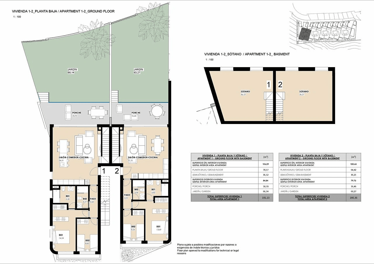 Appartements de 2 chambres au rez-de-chaussée avec piscine communautaire à seulement 300 m de la mer
