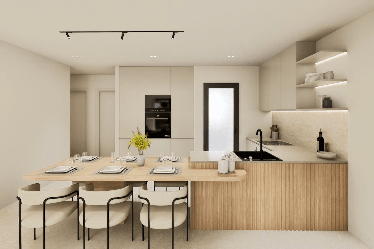 Bungalows bajos de 3 dormitorios y 2 baños con parking privado subterráneo y piscina comunitaria junto a Serena Golf