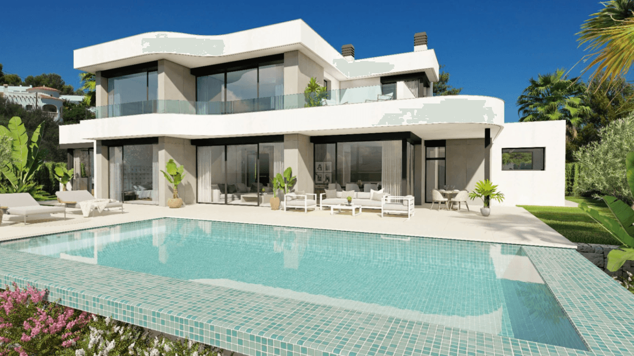 Atemberaubende Villa mit freiem Blick auf die Berge und das Meer.