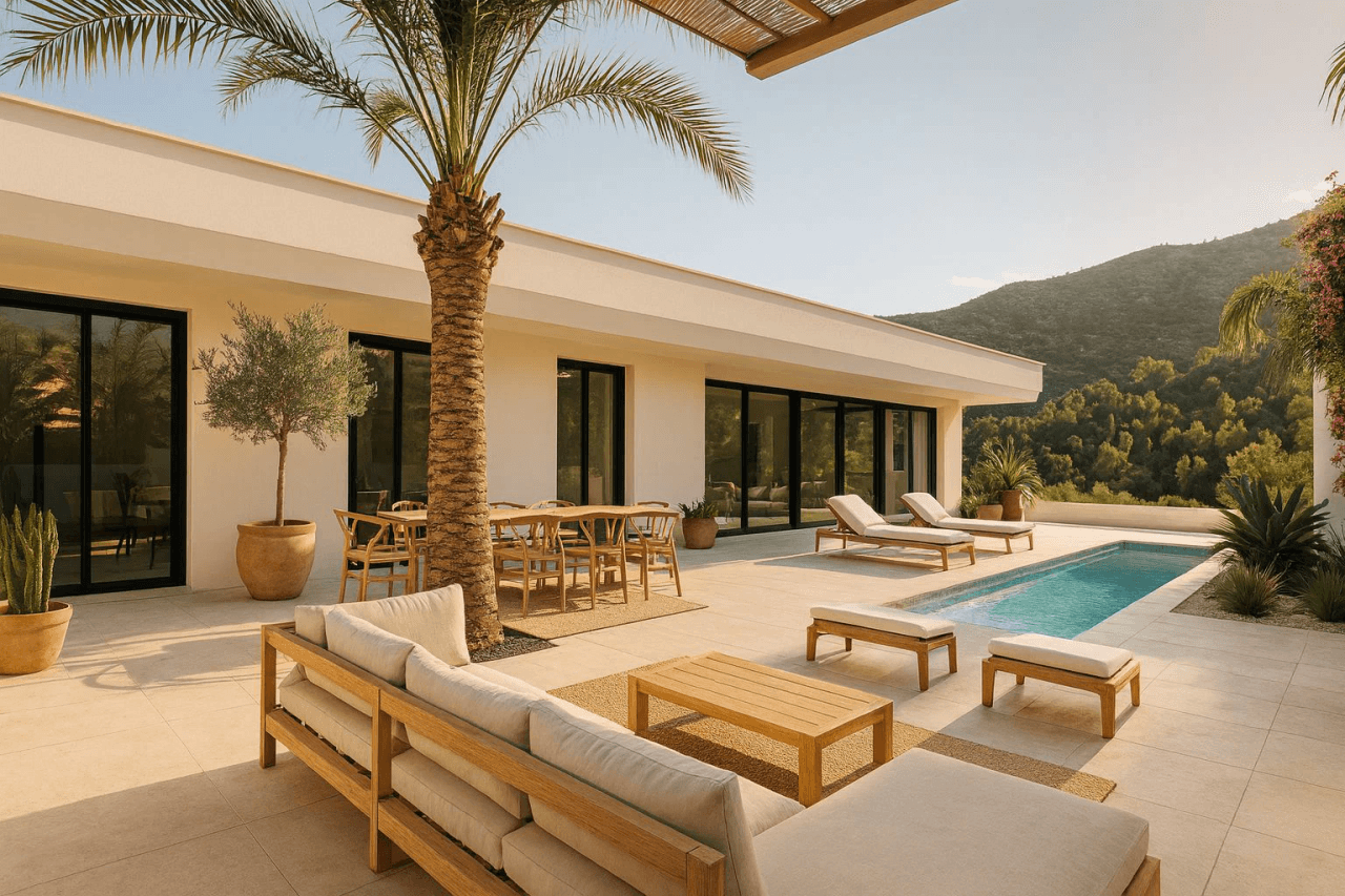 Exklusive Ibiza-Stil Designvilla in Pedreguer mit Panoramablick auf die Berge