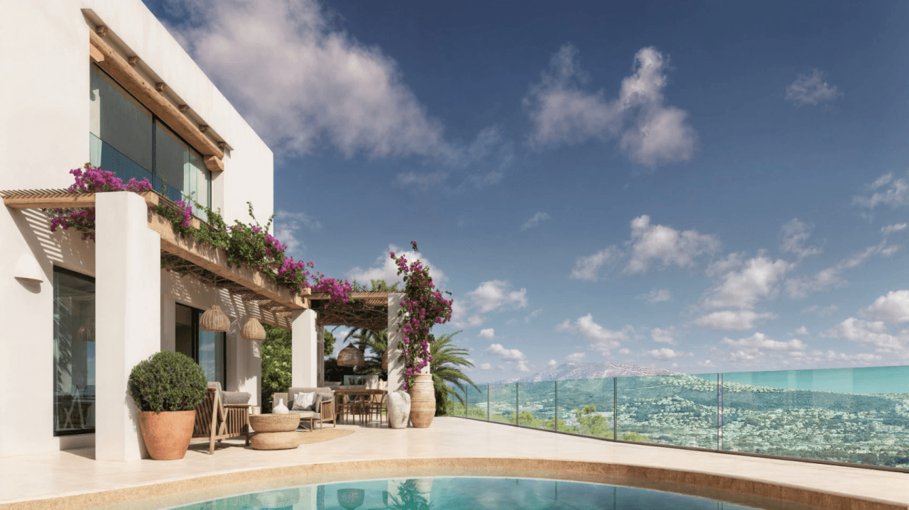 Villa exclusive de style Ibiza avec vue panoramique sur la mer et les montagnes à Moraira