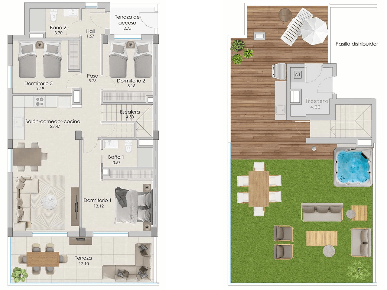 Penthouses avec 3 chambres, préinstallation de climatisation, parking privé, vue sur la mer et piscine communautaire à seulement 100 m de la plage