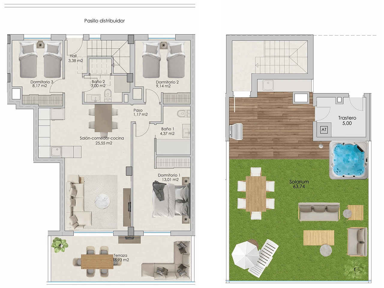 Penthouses avec 3 chambres, préinstallation de climatisation, parking privé, vue sur la mer et piscine communautaire à seulement 100 m de la plage