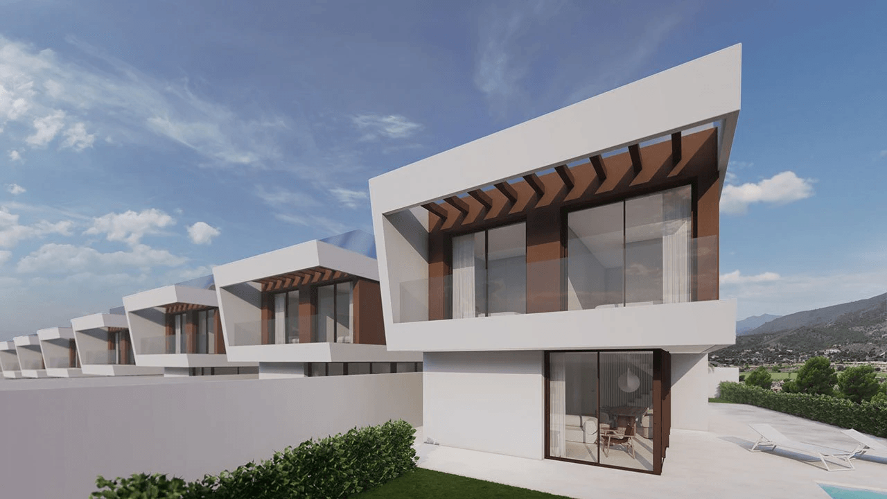 Villas exclusives avec 3 chambres, 3 salles de bain, W.C., cave, piscine privée et toit-terrasse avec vue sur la mer