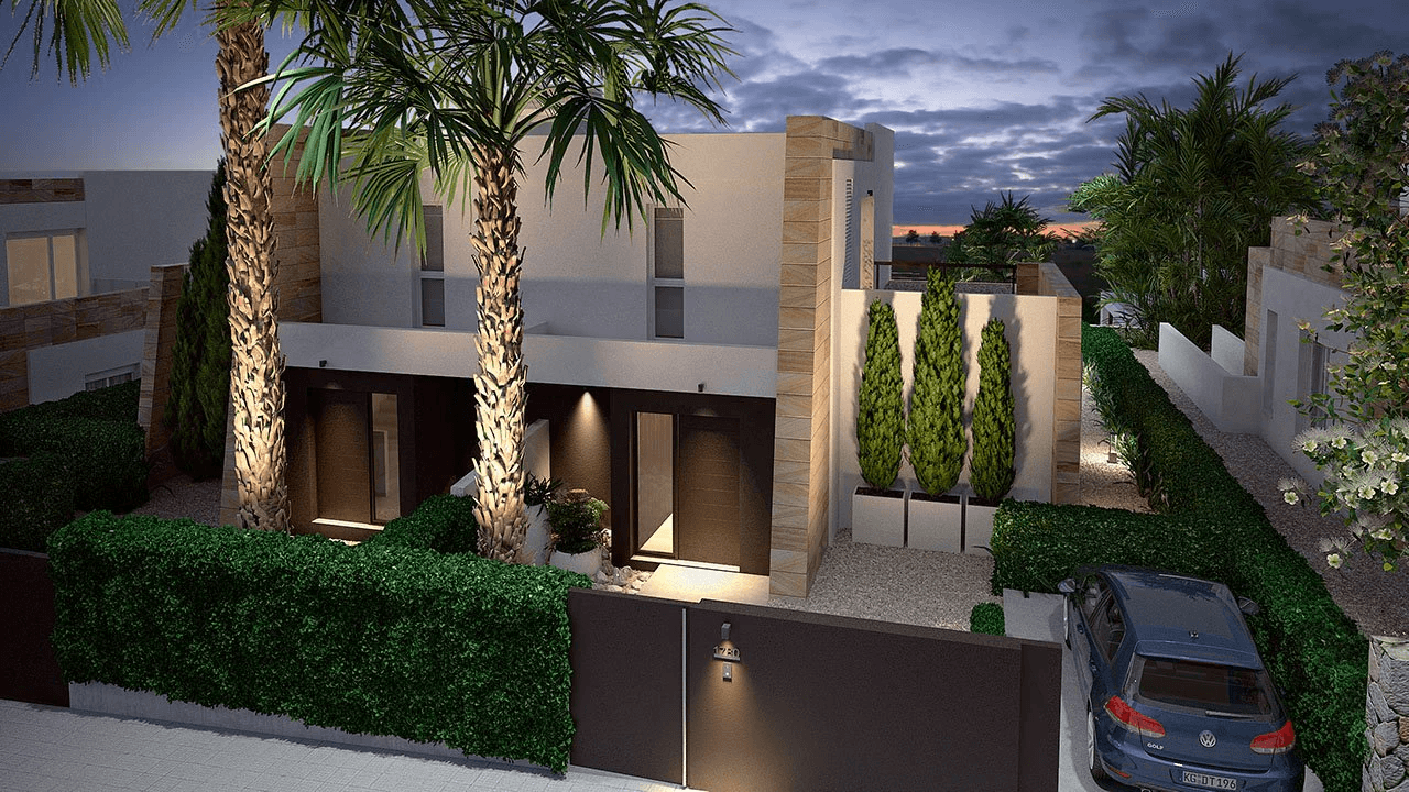 Maisons jumelées élégantes de 3 chambres à coucher, 2 salles de bain, air conditionné et piscine privée dans un complexe de golf