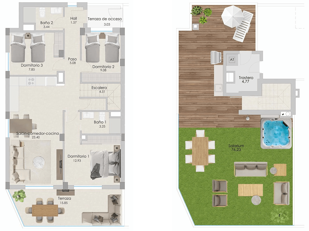Penthouses avec 3 chambres, préinstallation de climatisation, parking privé, vue sur la mer et piscine communautaire à seulement 100 m de la plage
