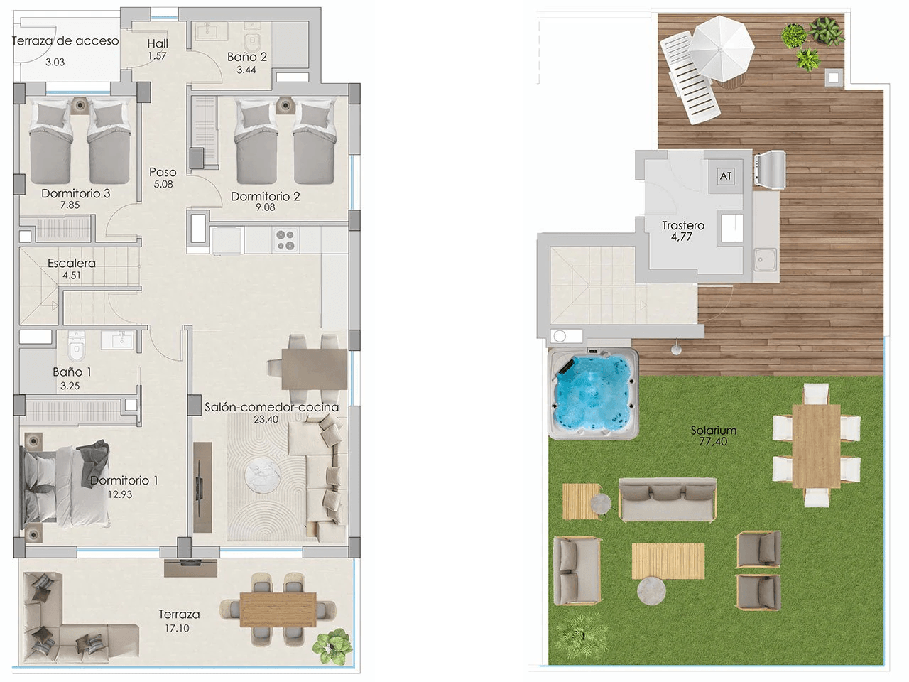 Penthouses avec 3 chambres, préinstallation de climatisation, parking privé, vue sur la mer et piscine communautaire à seulement 100 m de la plage