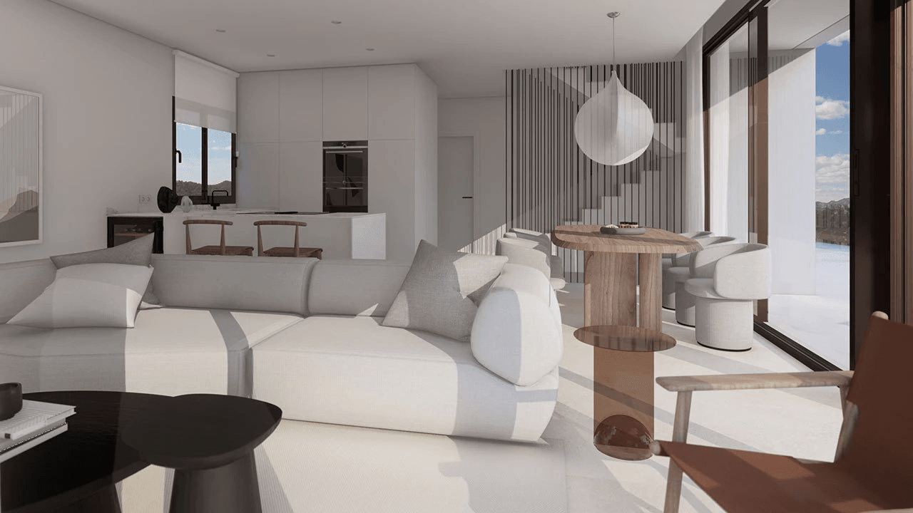 Villas exclusives avec 3 chambres, 3 salles de bain, W.C., cave, piscine privée et toit-terrasse avec vue sur la mer