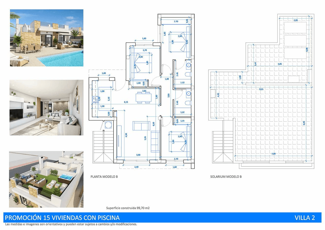 Villas jumelées exclusives avec 3 chambres, 2 salles de bains, terrasse sur le toit, climatisation, piscine privée et parking privé