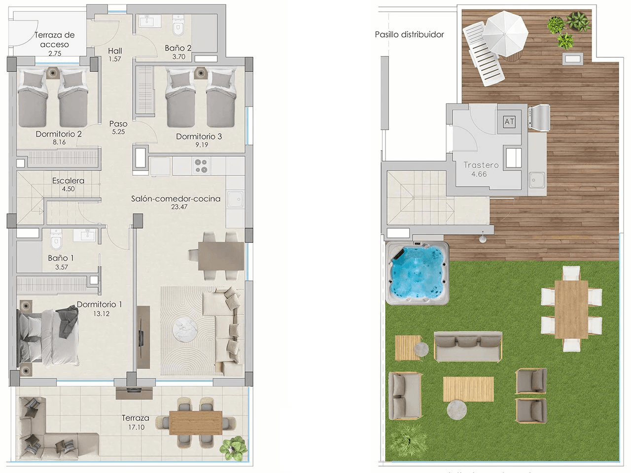 Penthouses avec 3 chambres, préinstallation de climatisation, parking privé, vue sur la mer et piscine communautaire à seulement 100 m de la plage