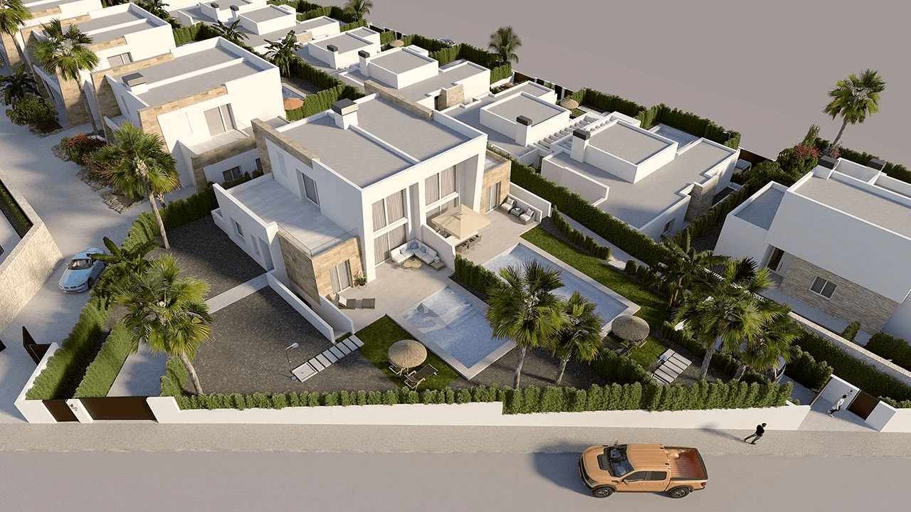 Maisons jumelées élégantes de 3 chambres à coucher, 2 salles de bain, air conditionné et piscine privée dans un complexe de golf