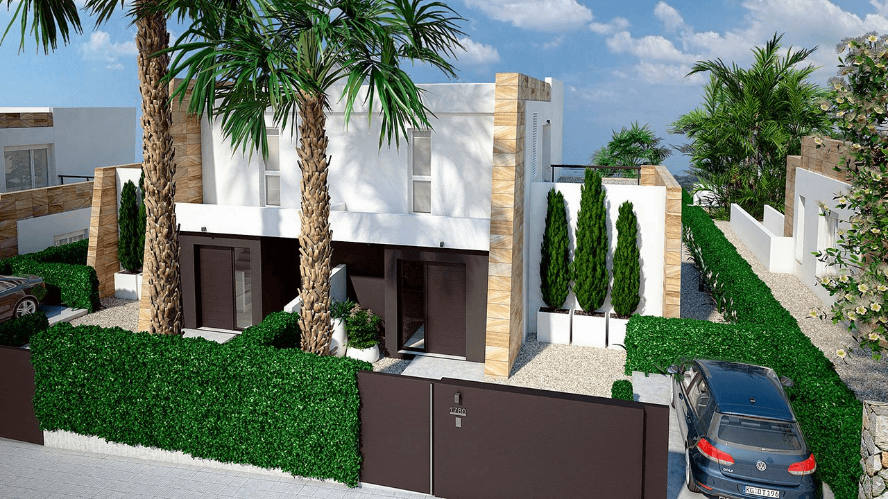 Maisons jumelées élégantes de 3 chambres à coucher, 2 salles de bain, air conditionné et piscine privée dans un complexe de golf