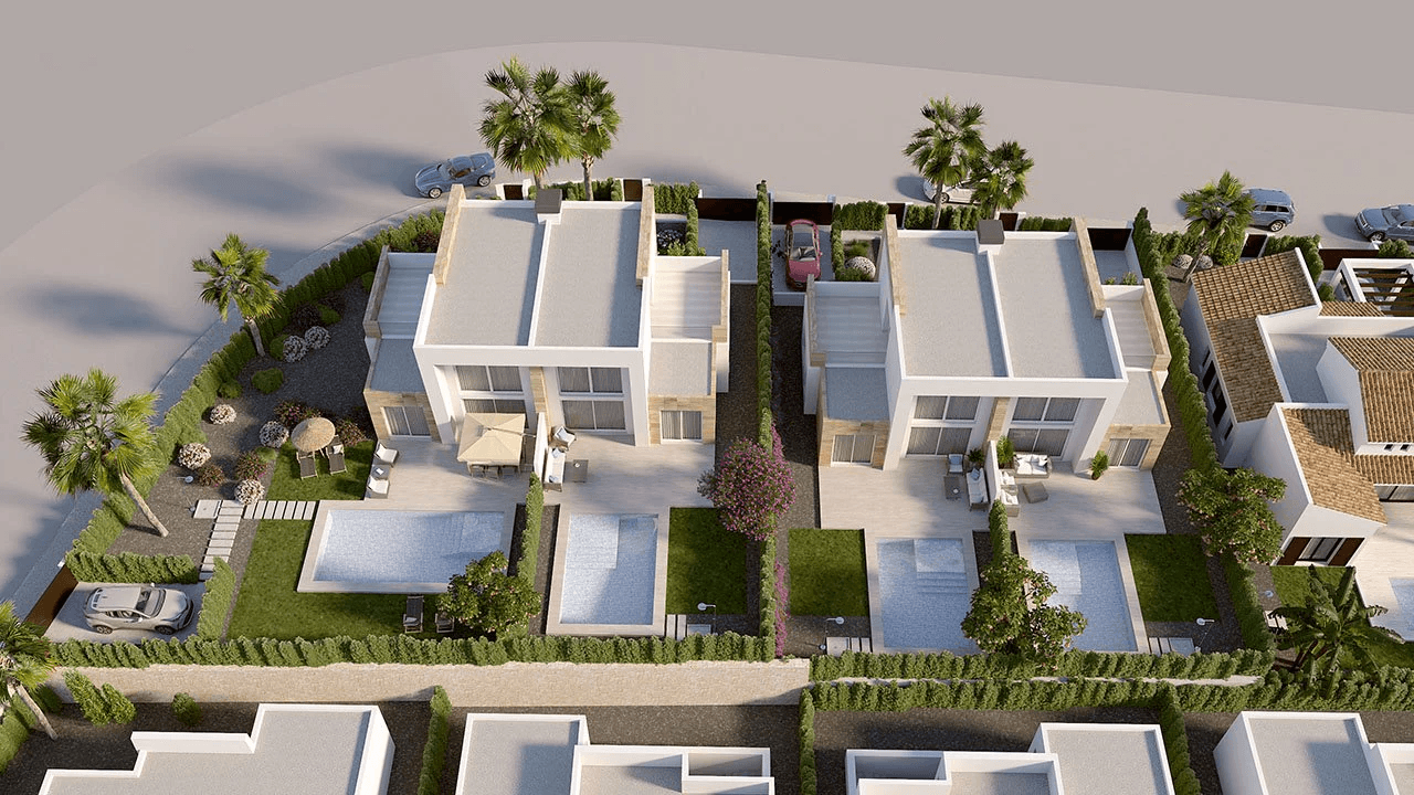 Maisons jumelées élégantes de 3 chambres à coucher, 2 salles de bain, air conditionné et piscine privée dans un complexe de golf