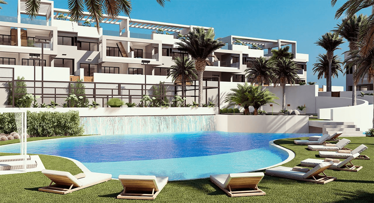 Appartements de 2 chambres et 2 salles de bain au rez-de-chaussée avec 2 terrasses, stationnement en option et piscine communautaire