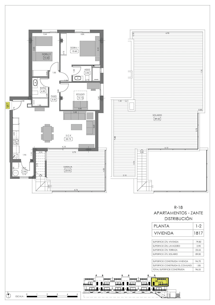 Appartements au dernier étage de 3 chambres à coucher, 2 salles de bain, air conditionné et piscine commune dans le La Finca Golf Resort