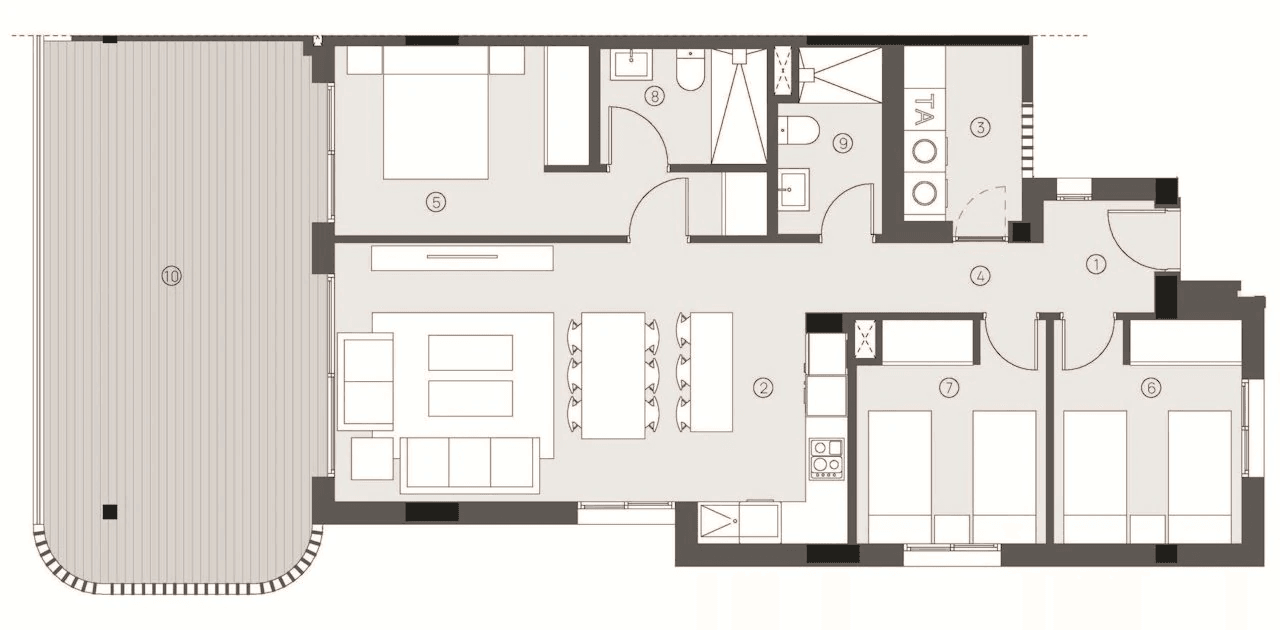 Appartements avec 3 chambres, préinstallation de climatisation et piscine communautaire