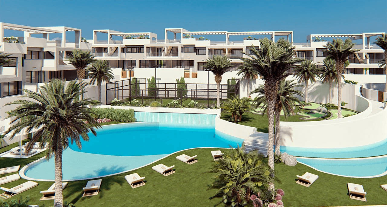 Appartements de 2 chambres et 2 salles de bain au rez-de-chaussée avec 2 terrasses, stationnement en option et piscine communautaire