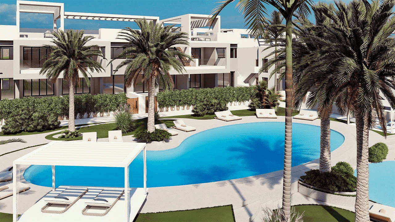 Appartements de 2 chambres et 2 salles de bain au rez-de-chaussée avec 2 terrasses, stationnement en option et piscine communautaire