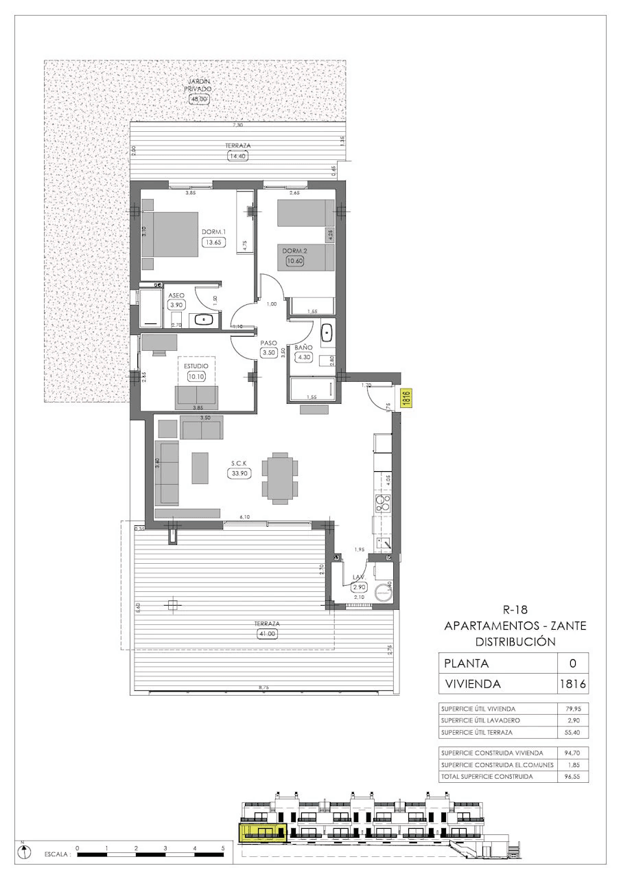 Appartements au rez-de-chaussée de 3 chambres à coucher, 2 salles de bain, air conditionné et piscine commune dans un complexe de golf