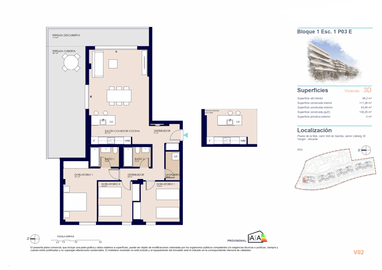 Appartement neuf avec 3 chambres à 200 m de la plage