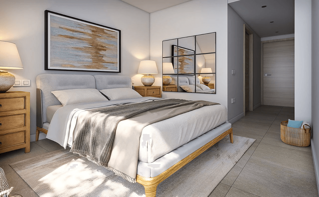 Appartements avec 3 chambres, 2 salles de bain, air conditionné, piscine communautaire et parking à seulement 100 m de la mer