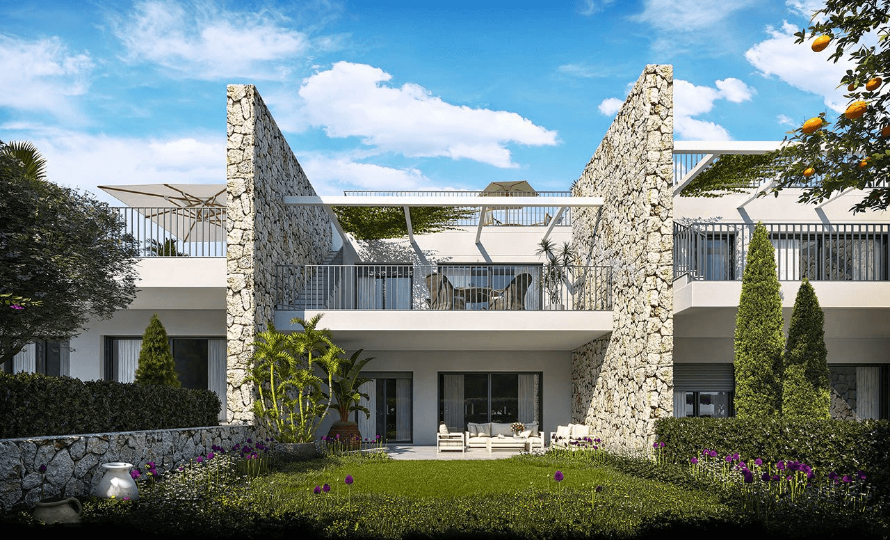 Appartements avec 3 chambres, 2 salles de bain, air conditionné, piscine communautaire et parking à seulement 100 m de la mer