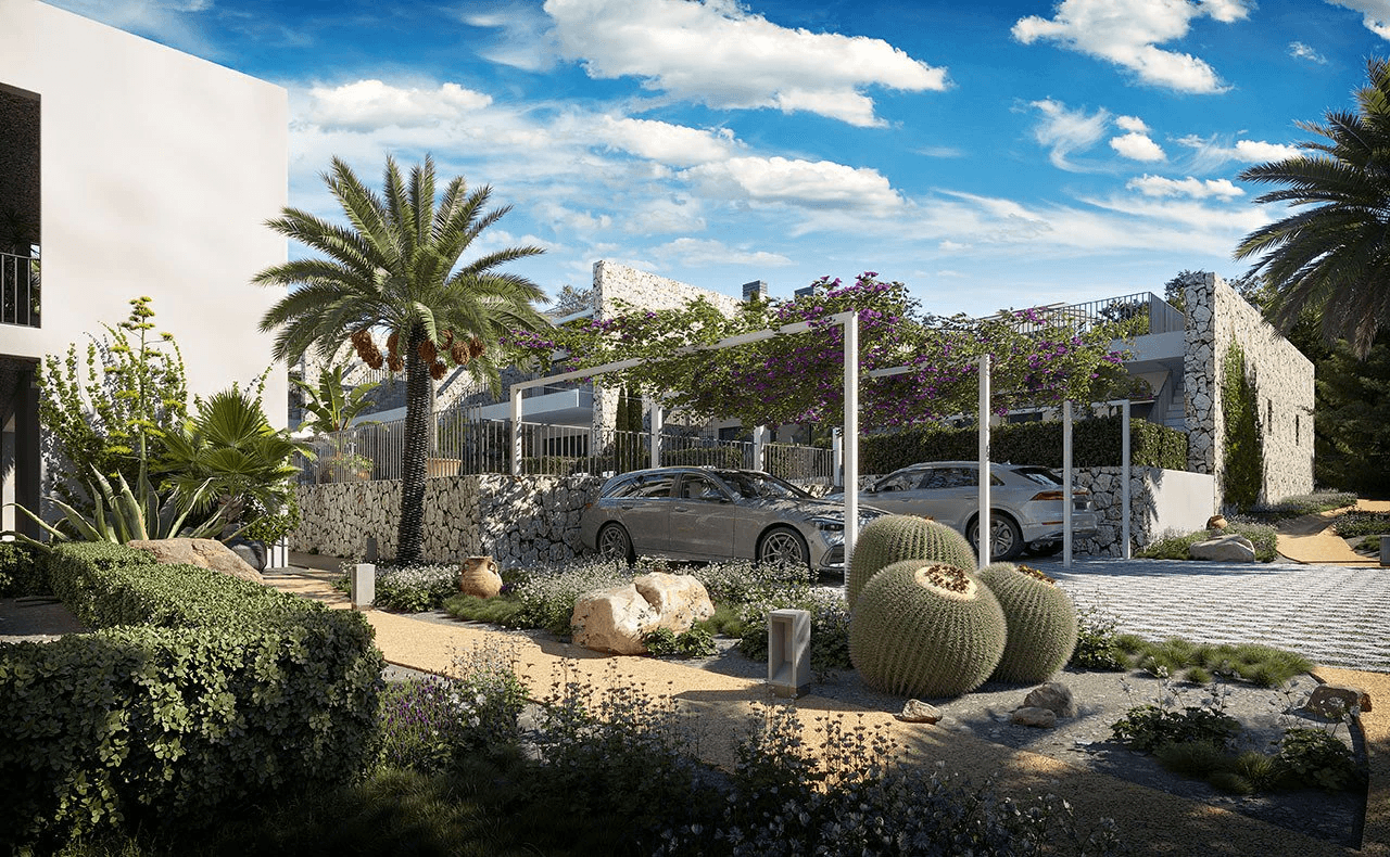 Appartements avec 3 chambres, 2 salles de bain, air conditionné, piscine communautaire et parking à seulement 100 m de la mer