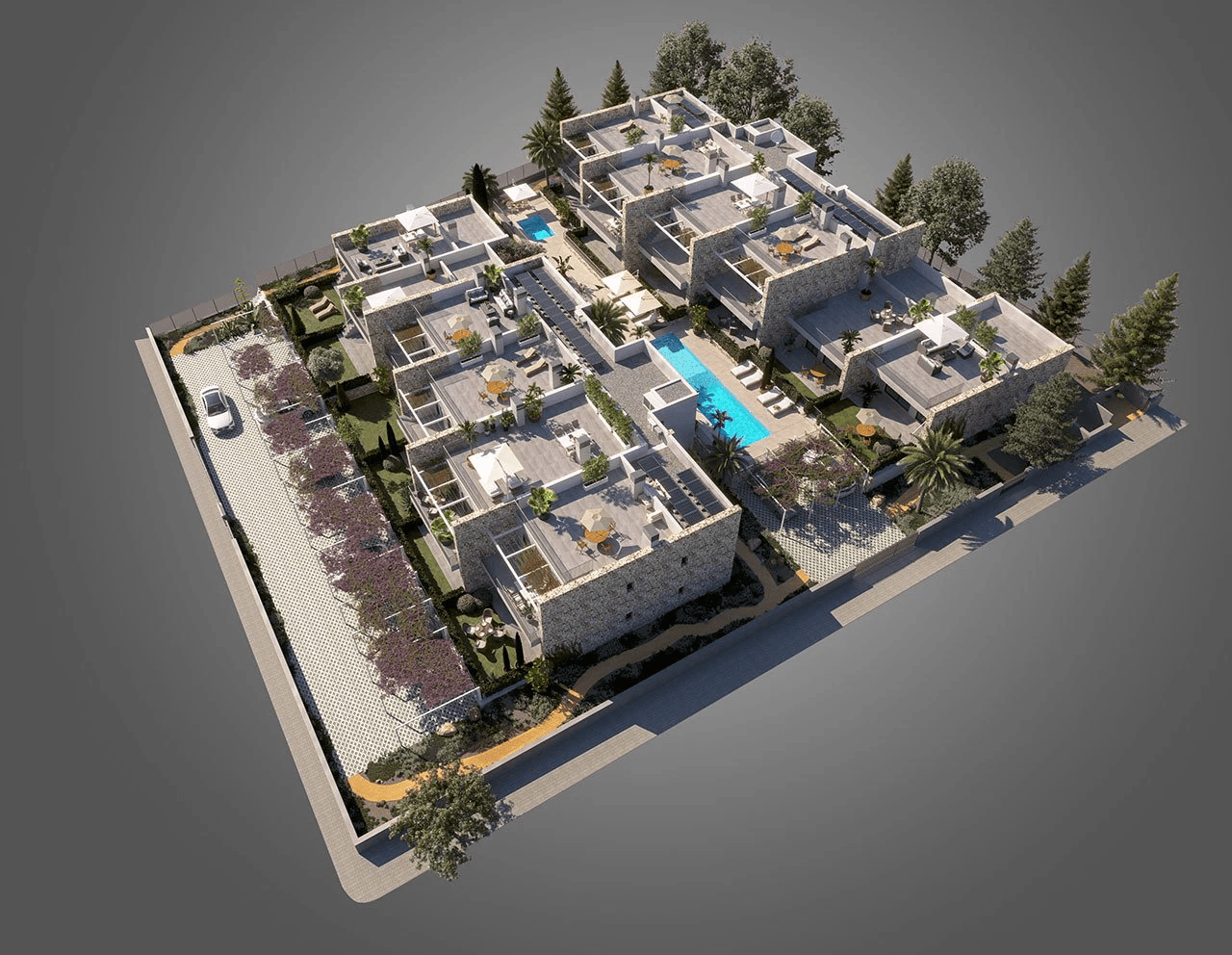 Appartements avec 3 chambres, 2 salles de bain, air conditionné, piscine communautaire et parking à seulement 100 m de la mer
