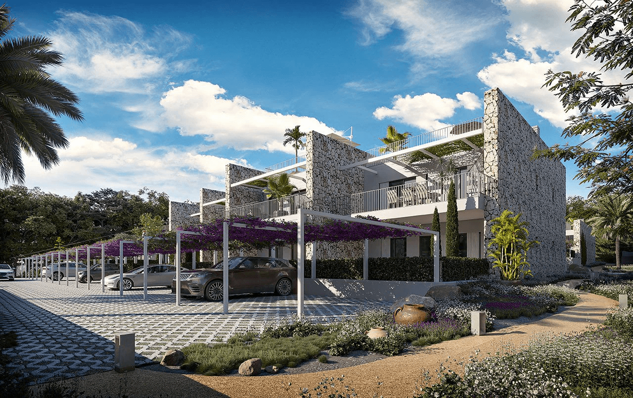Appartements avec 3 chambres, 2 salles de bain, air conditionné, piscine communautaire et parking à seulement 100 m de la mer
