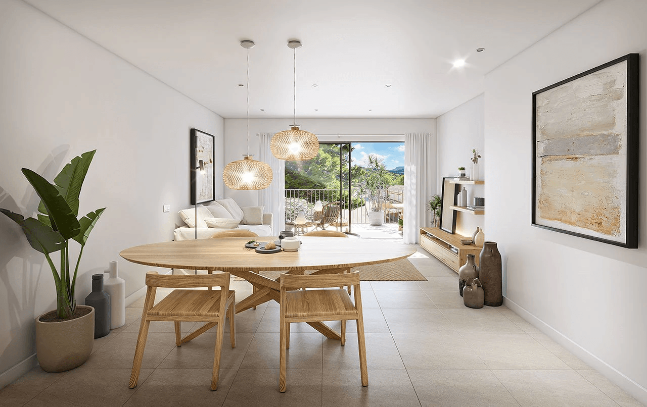 Appartements avec 3 chambres, 2 salles de bain, air conditionné, piscine communautaire et parking à seulement 100 m de la mer