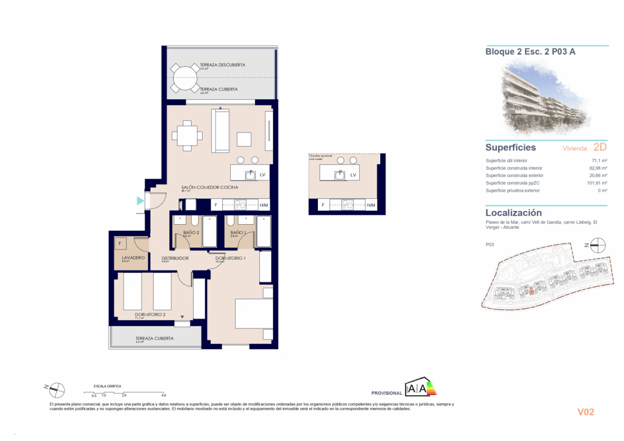 Appartement neuf avec 2 chambres à 200 m de la plage