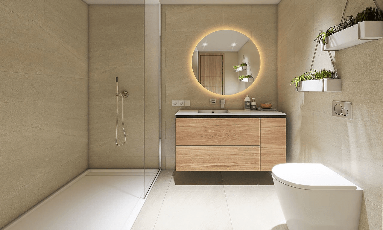 Appartements avec 3 chambres, 2 salles de bain, air conditionné, piscine communautaire et parking à seulement 100 m de la mer