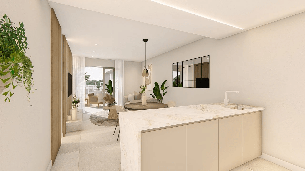 Penthouses de 2 chambres avec piscine commune, situées dans un complexe de golf à seulement 500 m de la plage