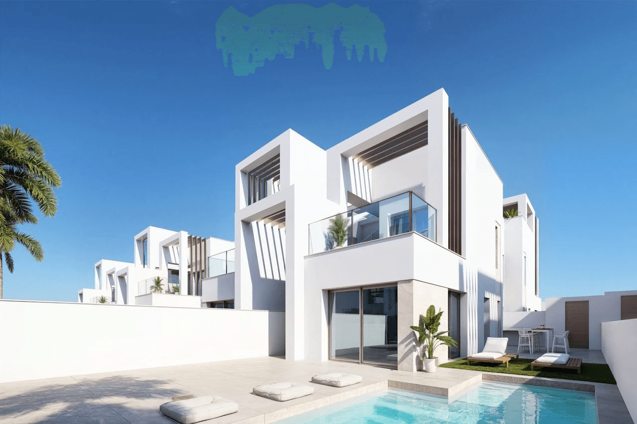 Adosados de 3 dormitorios con aire acondicionado, plaza de aparcamiento y piscina privada, situadas en un complejo de golf a solo 500 m de la playa