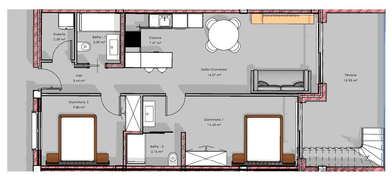 Penthouses de 2 chambres et 2 salles de bain avec toit-terras dans un complexe privé avec piscine et spa communautaires