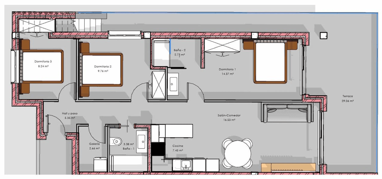Penthouses de 3 chambres et 2 salles de bain avec toit-terras dans un complexe privé avec piscine et spa communautaires