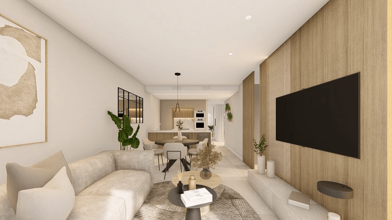 Penthouses de 2 chambres avec piscine commune, situées dans un complexe de golf à seulement 500 m de la plage